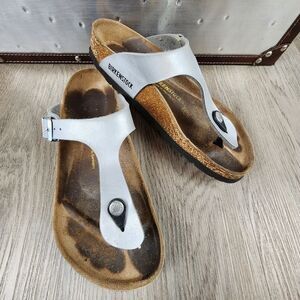 Birkenstock Gizeh Silver Sandals size 38